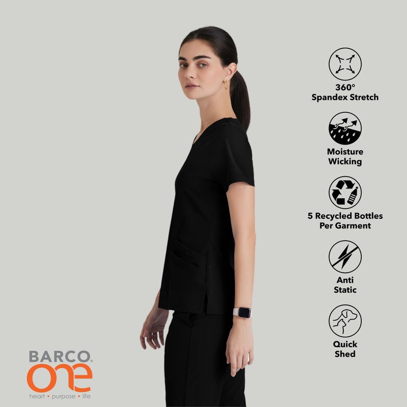 BARCO One Pulse Classic Fit Scrub Top for Women â€“ Black, 5-Pocket V-Neck Scrub Shirt w/ 360 Spandex Stretch, Moisture Wicking, Anti-Static and Quick-Shed â€“ 2XL, Regular Fit - Image 3